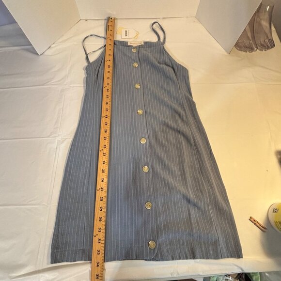 Monteau Blue Pinstripe Button-Down Linen Blend Dress Spaghetti Straps Medium - Picture 9 of 9